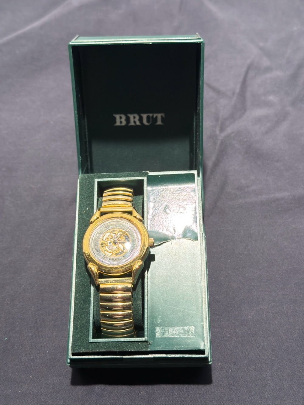 Vintage Brut Men’s Skeleton Watch Gold Tone New In Original Box